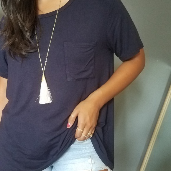 NOT SO BASIC NAVY BLUE TEE SHIRT TOP - Picture 5 of 6